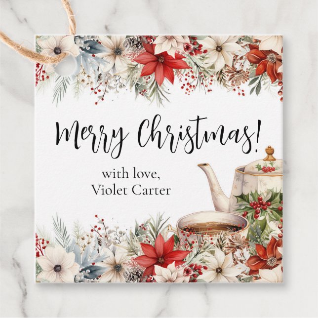 Blommigt julte Julfest Gåvor Etiketter (Framsida)