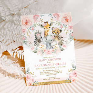 Blommigt Jungle Safari Animals Baby Shower Inbjudningar
