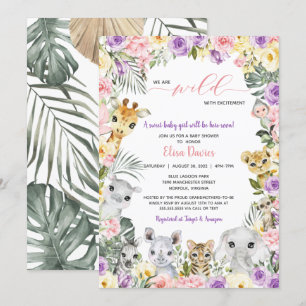 Blommigt Jungle Safari Animals Girl Baby Shower Inbjudningar