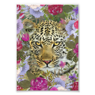 Blommigt Jungle Safari Leopard Painting Fototryck