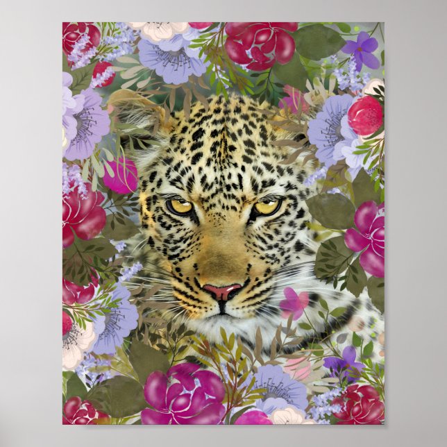 Blommigt Jungle Safari Leopard Painting Poster (Framsidan)