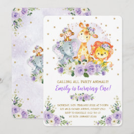 Blommigt Jungle Safari Vild Party Animals Födelsed Inbjudningar