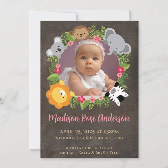 Blommigt Jungle Safari Wandan Flicka meddelande (Framsida)