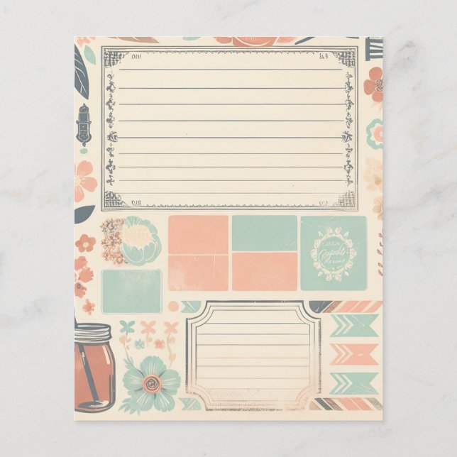 Blommigt Junk Journal Page Peach & Teal Southern (Baksida)