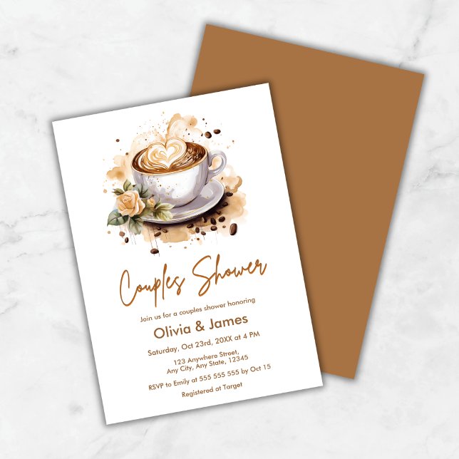Blommigt Kaffe Bröllop Par Möhippa Inbjudningar (Floral Coffee Love is Brewing Couples Bridal Shower Invitation )