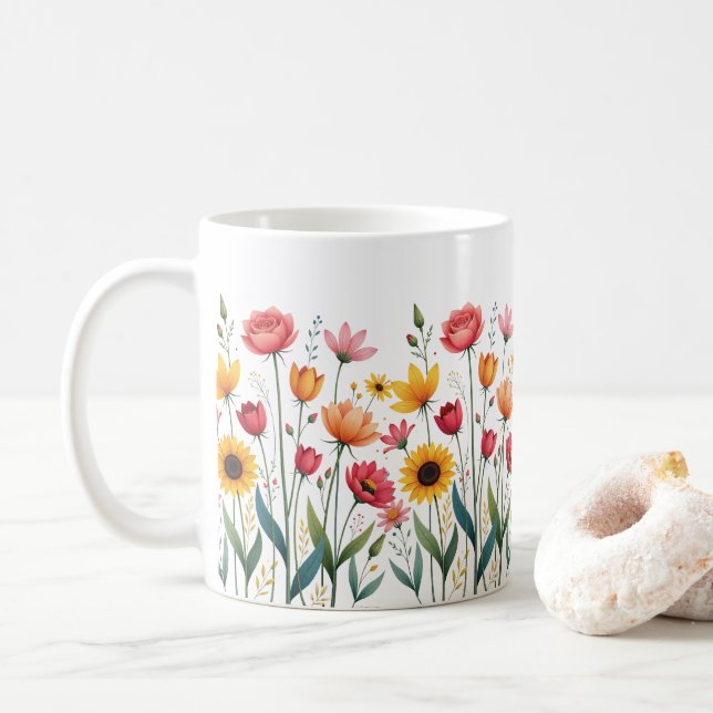 Blommigt Kaffe Mugg - färglöst blomkeramiskt Kopp (Med munk)