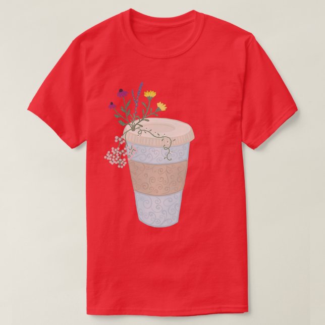 Blommigt kaffe t shirt (Design framsida)