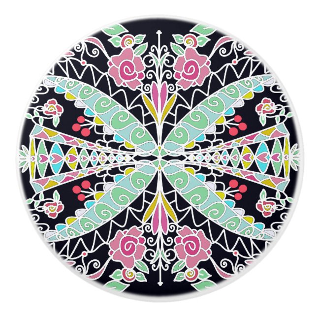 Blommigt Kaleidoscope-design Knopp (Framsidan)