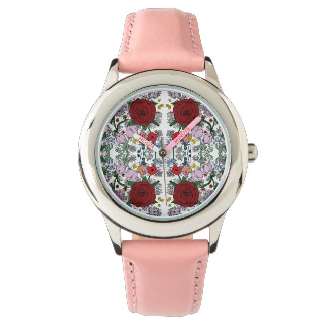 Blommigt Kaleidoscope Stainless Steel Rosa Watch Armbandsur (Framsida)