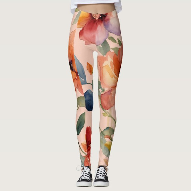 Blommigt Kaleidoskop: Multifärgadens blomsterdesig Leggings (Framsida)
