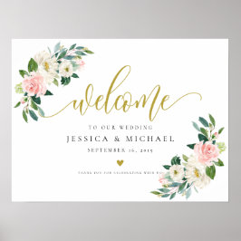  Blommigt kalligrafi Välkomsttecken Bröllop Poster