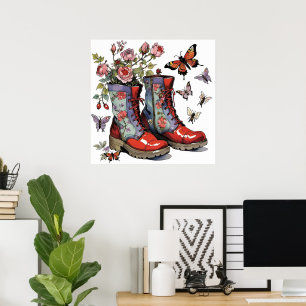 Blommigt Kambodja med blommor och fjärilar Poster