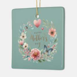 Blommigt Kand med Butterfly Lycklig Mors dag Julgransprydnad Keramik