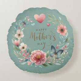 Blommigt Kand med Butterfly Lycklig Mors dag Rund Kudde
