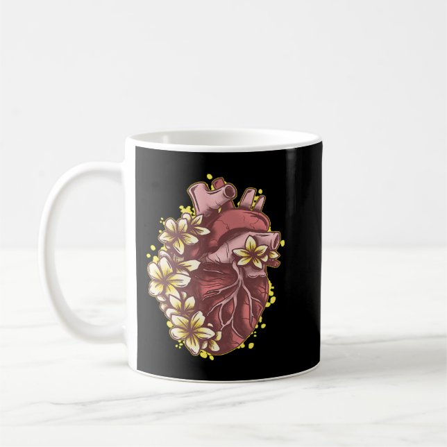 Blommigt Kärlek Anatomiskt humant hjärta med blomm Kaffemugg (Vänster)
