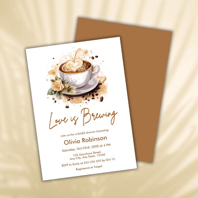 Blommigt Kärlek andas brunt kaffe Möhippa Inbjudningar (Floral Love is Brewing Brown Coffee Bridal Shower Invitation )
