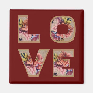 Blommigt Kärlek Brev Burgundy Magnet