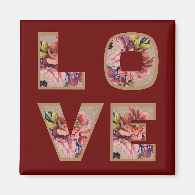 Blommigt Kärlek Brev Burgundy Magnet (Framsidan)