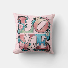 Blommigt KÄRLEK design med fjärilar Kudde