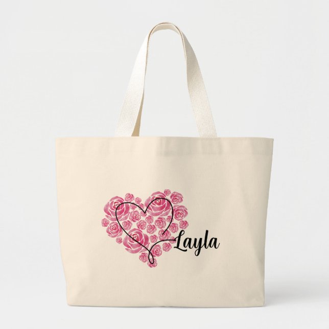 Blommigt Kärlek Heart Tote Bag Jumbo Tygkasse (Framsidan)