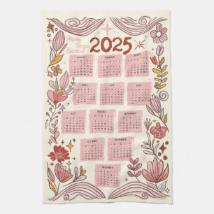 Blommigt Kärlek, Hope, Peace Towel &Lycklig 2025 Kökshandduk