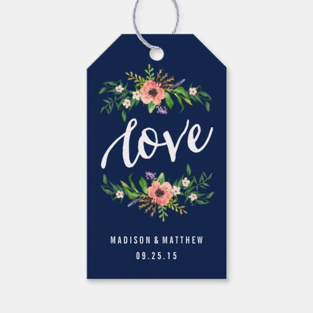 Blommigt Kärlek i flottan | Bröllop Gift-Märkre Presentetikett (Framsidan)
