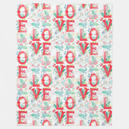 Blommigt Kärlek Lettering - Sömlös Mönster 1 Fleecefilt