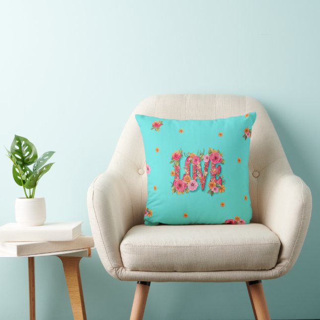 Blommigt Kärlek Lettering - Sömlös Mönster 5 Kudde (Stol)