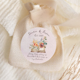 Blommigt Kärlek Story Bröllop Runt Klistermärke