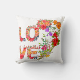 Blommigt Kärlek Typography Art - Romantic Flower D Kudde