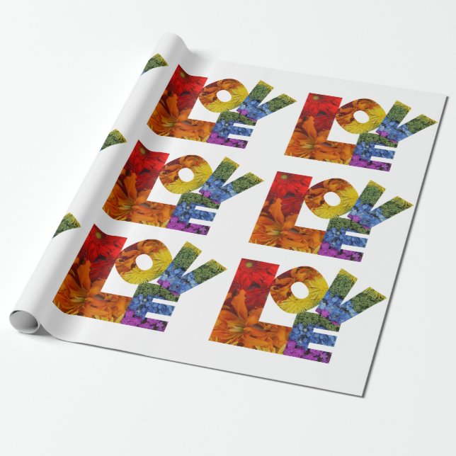 Blommigt Kärlek White Wrapping Papper Presentpapper (Utrullad)