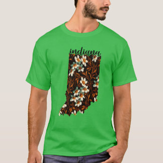 Blommigt Karta i USA Stater Indiana Karta i Indian T Shirt