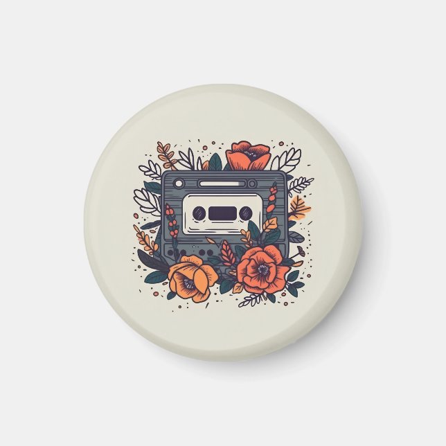 Blommigt Kassettband Magnet (Framsidan)