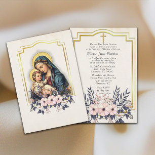 Blommigt katolsk baptism - välsignad Mor Jesus Inbjudningar