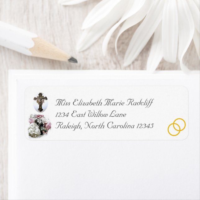 Blommigt katolsk Bröllop-adressetikett Returadress Etikett (Insitu)