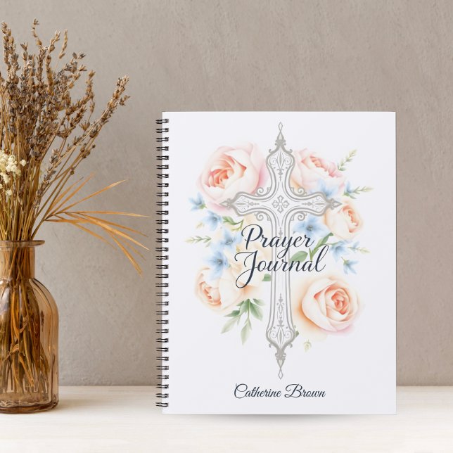 Blommigt katolska Kor-skribenten Prayer Journal Anteckningsbok (Floral Catholic Cross Script Prayer Journal Diary)