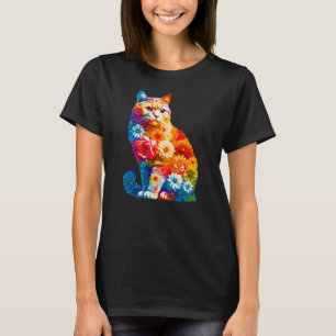 Blommigt Katt Lover Cat Mamma, Lover T-shirt