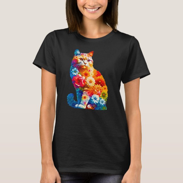 Blommigt Katt Lover Cat Mamma, Lover T-shirt (Framsida)