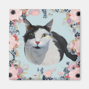 Blommigt Katt Magnet