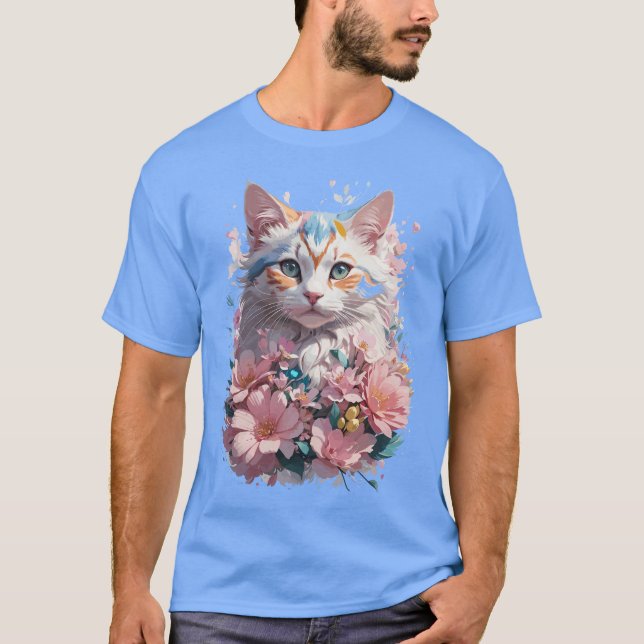 Blommigt Katt T Shirt (Framsida)