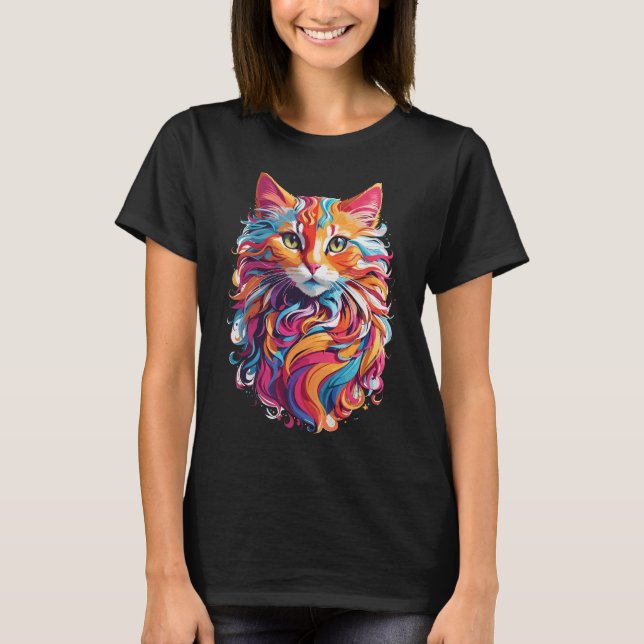 Blommigt Katt T Shirt (Framsida)