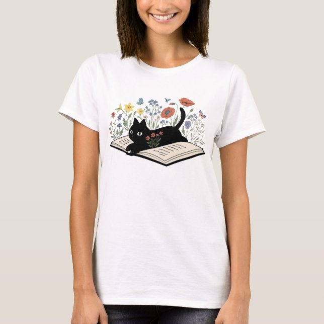 Blommigt Katt T Shirt (Framsida)