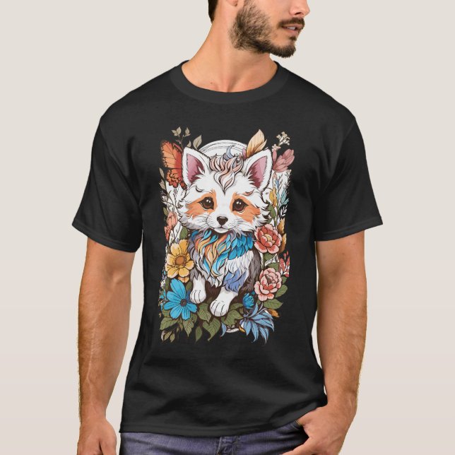 Blommigt Katt T Shirt (Framsida)