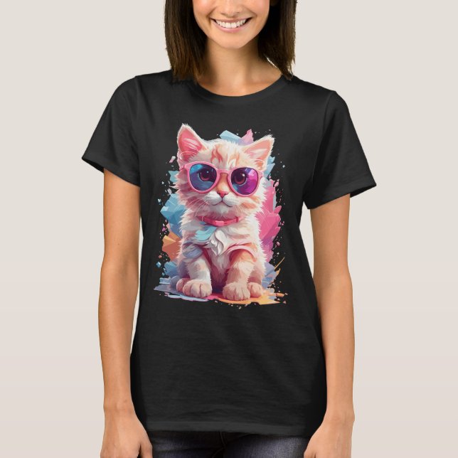 Blommigt Katt T Shirt (Framsida)