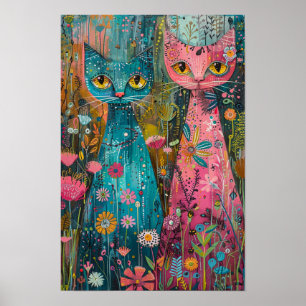 Blommigt Katter i Daisy Fält: Vibrant Art Biet Poster