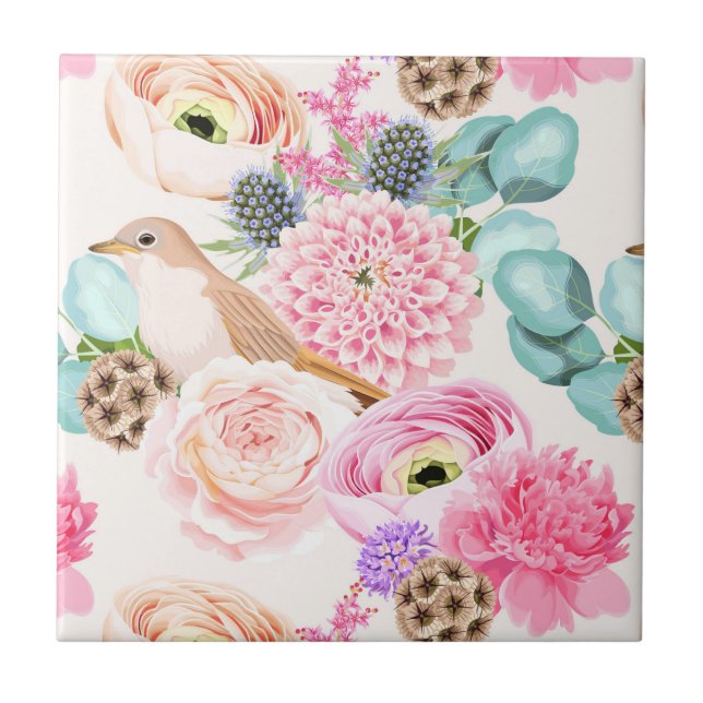 Blommigt keramiskt plattor kakelplatta (Framsidan)