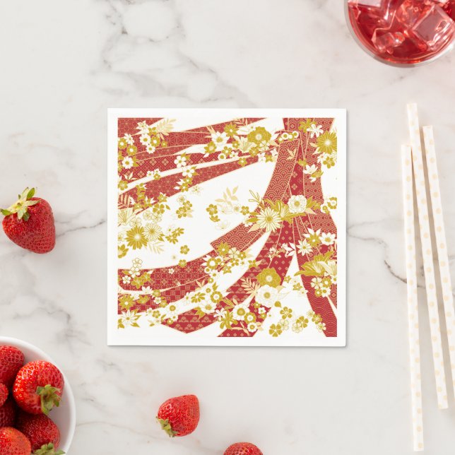 Blommigt Kimono Mix Mönster Pappersservett (Insitu)