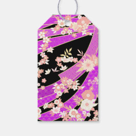 Blommigt Kimono Mönster Violet Rosa Presentetikett