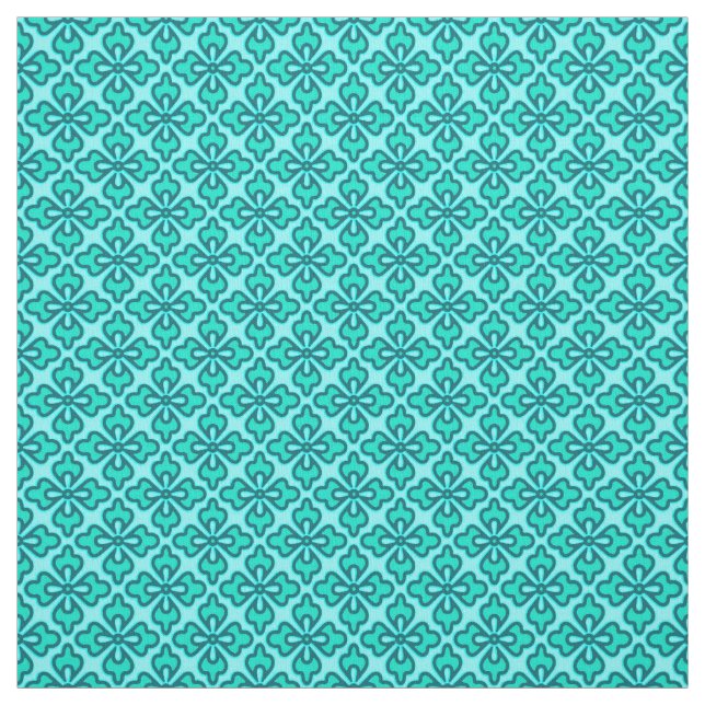 Blommigt kimono print, turkos, navy och aqua tyg (Provkarta)