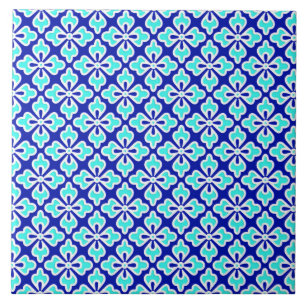 Blommigt Kimono print, turkos och koboltblått Kakelplatta
